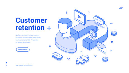 Wall Mural - customer retention business marketing strategy outline isometric web banner design template vector i