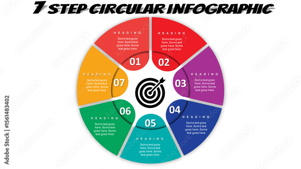 7 Step Circular Infographic Diagram with Color Segments. Modern ...