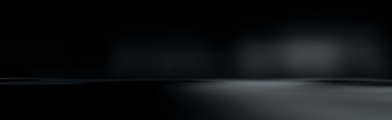 Wall Mural - Wide perspective floor backdrop black room studio with gray gradient spotlight backdrop background for display your product or artwork 