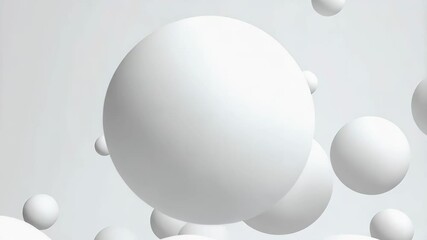 White spheres in dynamic motion, abstract modern design element for clean and minimalist backgrounds in 3D rendering