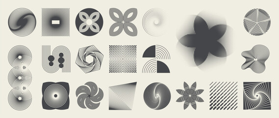 Abstract minimal element mid century vector set. Aesthetic contemporary stripe line art, vintage geometric shape in monochrome. Atomic age Art form design for wall art, decoration, wallpaper.