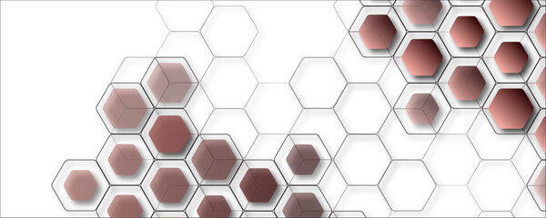 Canvas Print - rose gold and white 3d hexagon technology background abstract geometric honeycomb pattern with futur