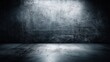 © Generative AI - Empty dark concrete room with textured walls and rough floor in moody atmosphere.