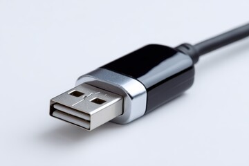 close-up of usb flash drive and cable isolated on white