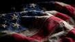 © Generative AI - Close-up of weathered and wrinkled American flag fabric with faded colors.