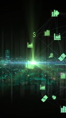 Wall Mural - animation of light spot and business icons over cityscape