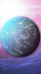 Wall Mural - Animation of blue planet over pink and blue space with stars