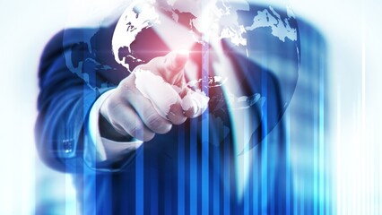 Wall Mural - futuristic businessman touching digital virtual world interface display