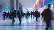 © Generative AI - Modern corporate business conference center with busy professional crowd walking.