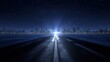 © Generative AI - Long Exposure Night Road Leading to Bright City Skyline with Stars and Lights.