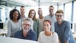 © Generative AI - Diverse group of smiling professionals in modern office environment teamwork cooperation.