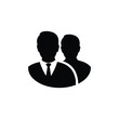 © HUMAYUN - Stylish silhouette of two men, one in a suit with tie, symbolizing partnership or teamwork. Ideal for business, collaboration, or professional themes. Vector art