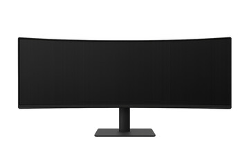 Realistic ultrawide curved computer monitor showing a blank screen on transparent background