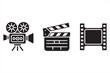 © MD.sahadat - A vector icon set featuring a black movie camera and film reel symbols for web and business design