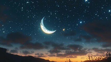 Wall Mural - starry night sky with full moon and stars visible, set against a twilight backdrop. a beautiful cele