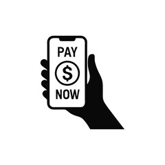 Wall Mural - Mobile Payment Concept Hand Holding Phone with Dollar Symbol and Text Pay Now for Financial Transactions