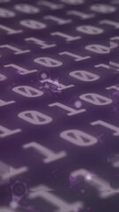 Wall Mural - Animation of molecular structures over binary coding data processing against purple background