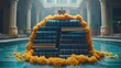 © Endang - Books shrouded in marigold flowers by a pool