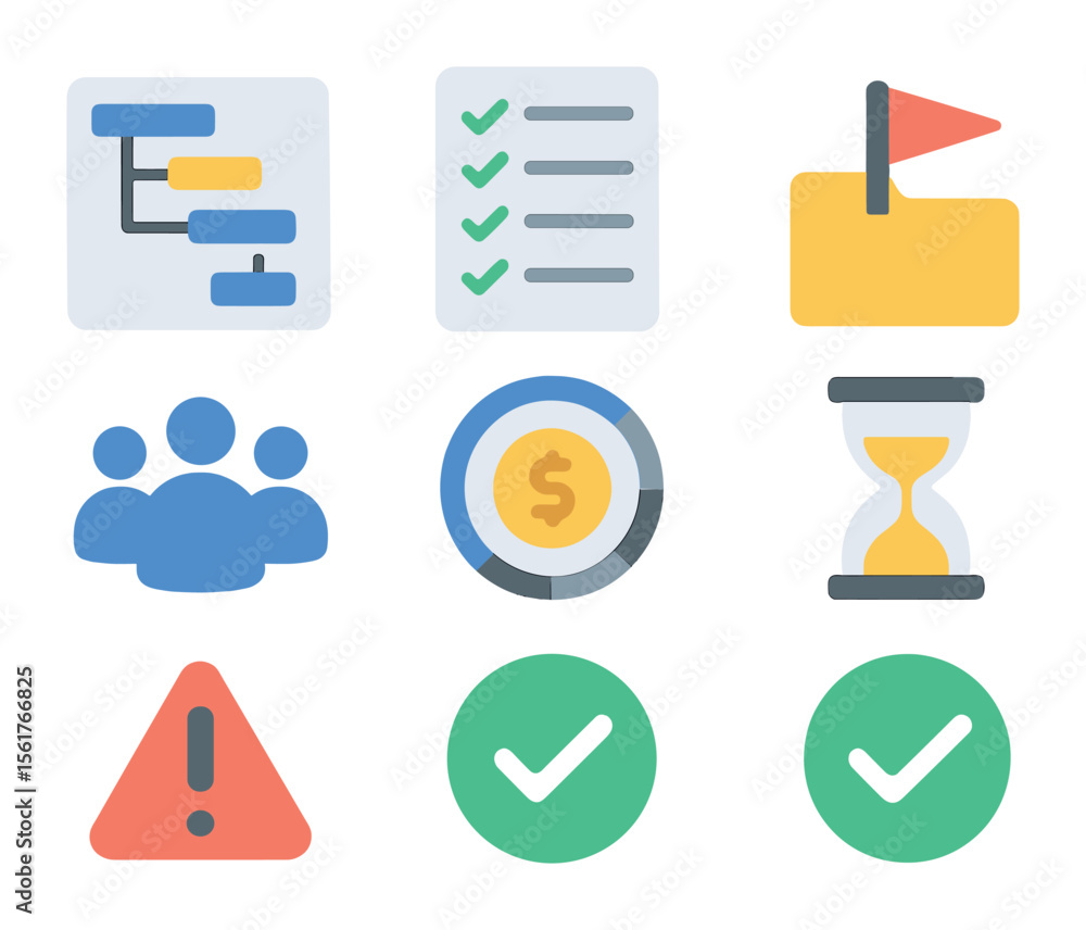 Project Tracking Icon Set Project Management Icons. Flat icon set of project management tools ...