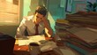 © Peindre - 過労でデスクに伏せるビジネスマン | Businessman Collapsing at Desk from Overwork