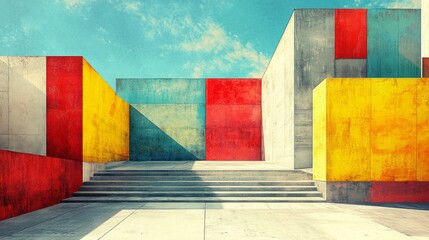 Wall Mural - Abstract background with bright colored blocks and steps. Suitable for creative projects and design works.