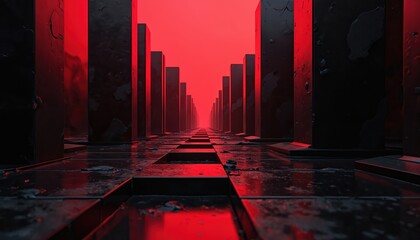 Wall Mural - futuristic abstract red black graphic design. digital 3d rendering illustration with rectangular col