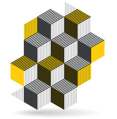 Canvas Print - black and yellow geometric vector abstract background with cubes and shapes, isometric 3d abstractio