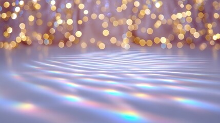 Wall Mural - abstract bokeh lights with a rippled reflective surface, creating a dreamy and festive atmosphere in