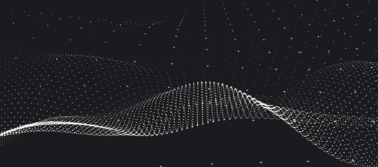 Wall Mural - abstract background with dynamic black and white wave. futuristic dotted wave of bright particles on
