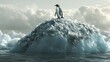 © Dodit - A king penguin stands atop a plastic-laden iceberg, a stark symbol of environmental pollution and its devastating impact on wildlife habitats