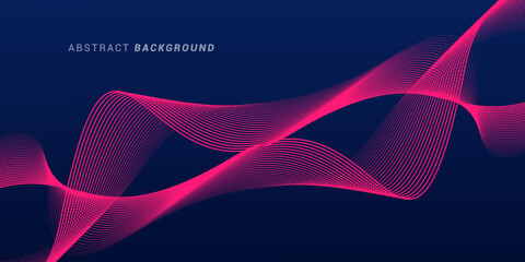Wall Mural - abstract glowing wave lines on dark blue background. modern flowing wavy lines. futuristic technolog
