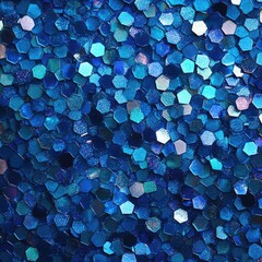 Wall Mural - Closeup of Blue Glitter Hexagons, Sparkling Mosaic Surface, Abstract Texture