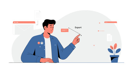 Data Export Illustration Man Pointing For Design Concept Graphic Assets