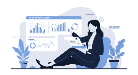 Web Application Developer Data Analysis Illustration Reviewing Performance Charts