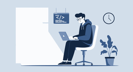 Focused Programmer Coding At Home Office In Relaxed Environment Concept
