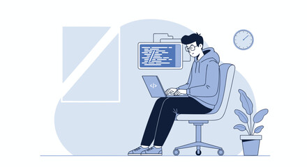 Young Programmer Developing Application Software At Home Office In The Afternoon