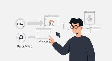 Illustration Of User Experience Designer Working With Web Design Mockups