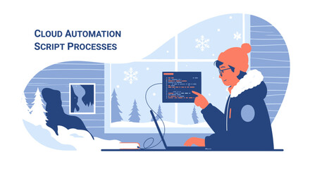 Automated Winter Scene Coder Creating Scripts Process At Home Work