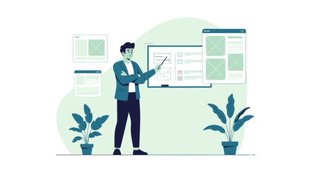 Professional Presenting Web Design Ideas In An Office Environment With Plants