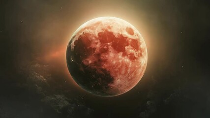 Wall Mural - a vivid of a red moon in the cosmos, illuminated by the sun or other celestial light source. the sur