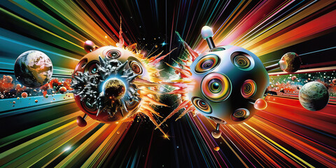 Wall Mural - Collision of Abstract Spheres in Cosmic Environment