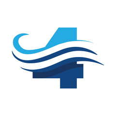 Wall Mural - the image shows a flat logo design that depicts a number 4 in blue color combination with three wavy