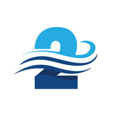 Wall Mural - the image shows a flat logo design that depicts a number 2 in blue color combination with three wavy