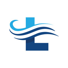Wall Mural - the image shows a flat logo design that depicts a letter l in blue color combination with three wavy