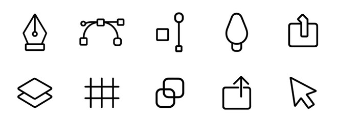 Wall Mural - minimalistic linear icon set: design, editing tools in a simple outline style