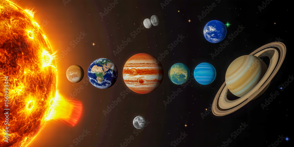A detailed solar system diagram showing the eight planets in our solar ...