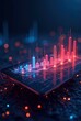© Spirit - Digital tablet with a futuristic holographic graph floating above, depicting a growing trend in technology stocks. The background is a sleek, dark office. Generative AI