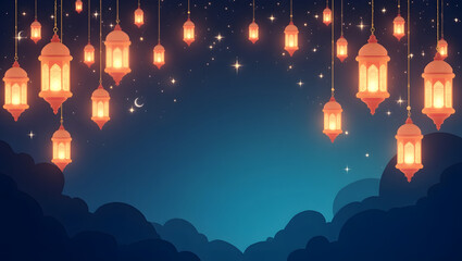 Wall Mural - eid-themed background with glowing lanterns and night sky.