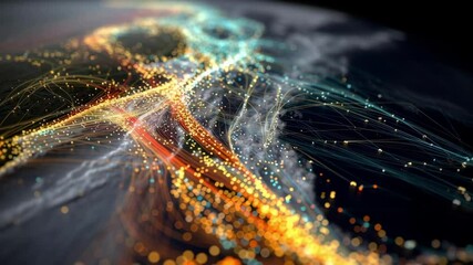 Wall Mural - planet earth is rotating with illuminating lines showing global network and data exchange, represent