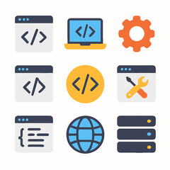Programming and Development Icons Set Featuring Coding, Settings and Global Network